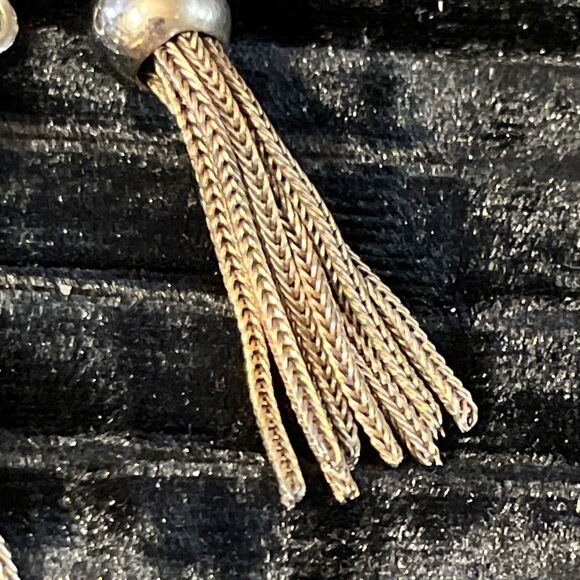 Vintage TARA Silvertone & Goldtone Tassel Clip On Earrings Classic Elegance - Picture 5 of 7
